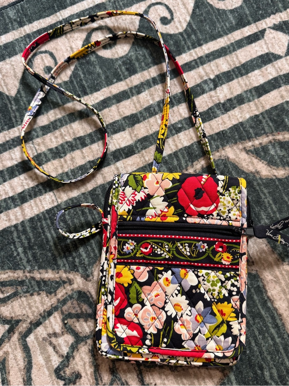 Vera Bradley Black Floral Quilted Crossbody Pouch